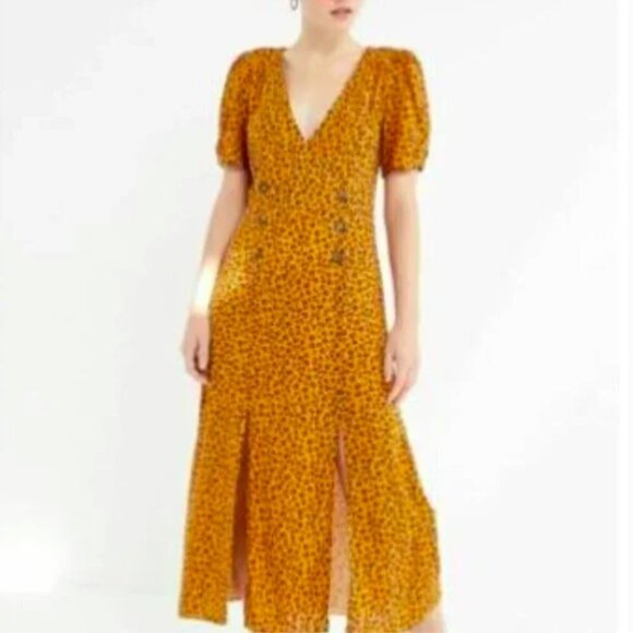 17 Urban Outfitters Women V Neck Floral Slit Short Sleeve Midi Dress Sz XS - Picture 1 of 12